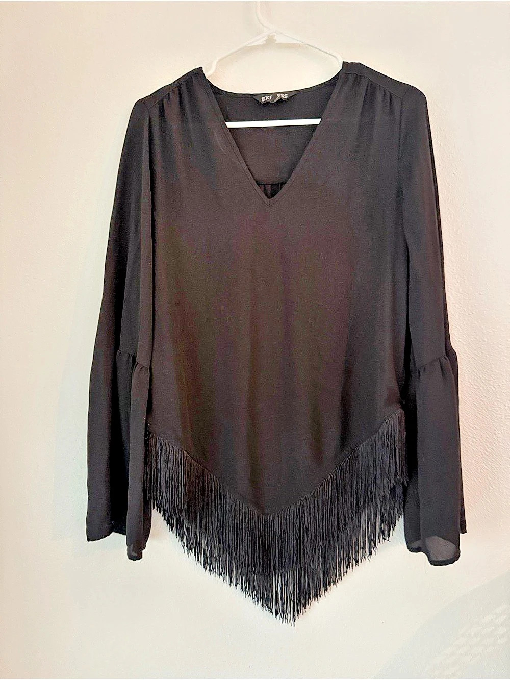 Express Fringe Sleeve Blouse in Black Size Small